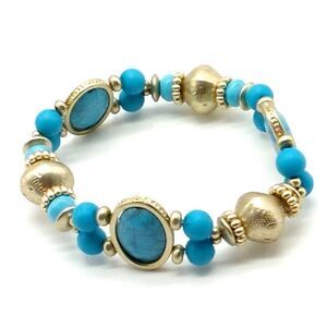 Faux Turquoise & Silver-tone Elastic Bracelet